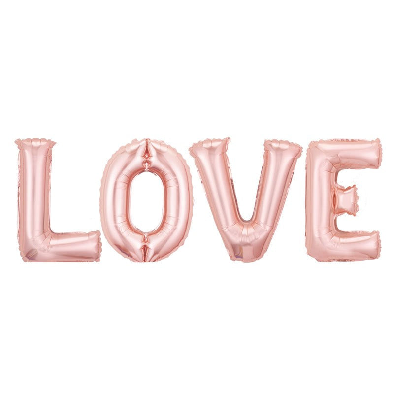 Set 4 Baloane din Folie Metalizata, ANGELBEAR, Figurine Litere, Model Scris Love, Tema Iubire, 80 cm, Ambalaj Individual, Pai Inclus, Umflare cu Aer sau Heliu, Roz